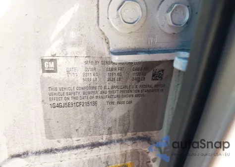 2012 Buick Lacrosse Touring Group из США, поврежденный, VIN 1G4GJ5E31CF215136